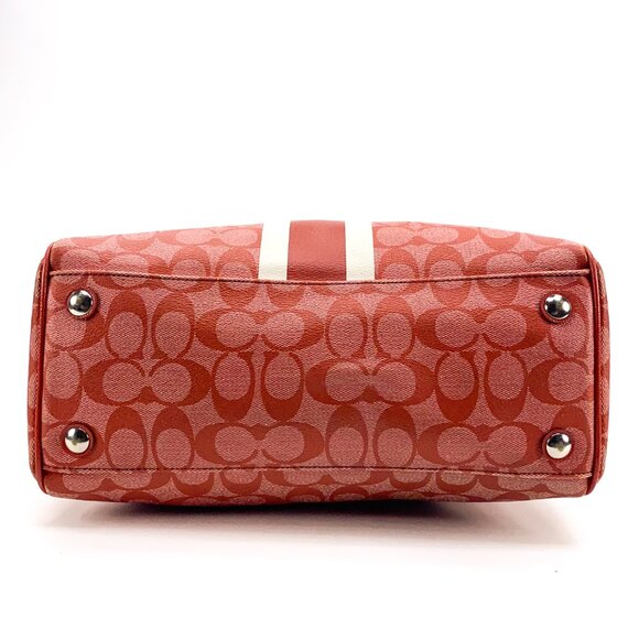 COACH Vermillion Red Signature Stripe PVC Satchel Handbag - E1394-F24362 - Picture 7 of 16